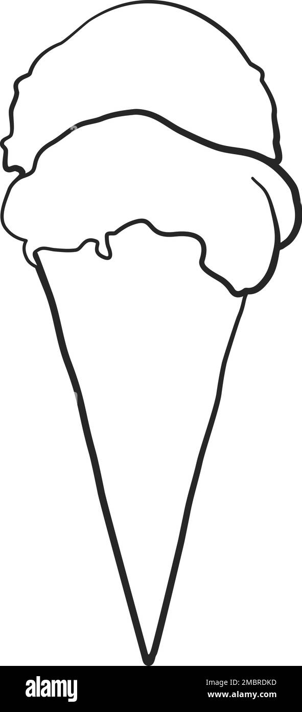 Ice cream or gelati in waffle cone outline illustration Stock Vector