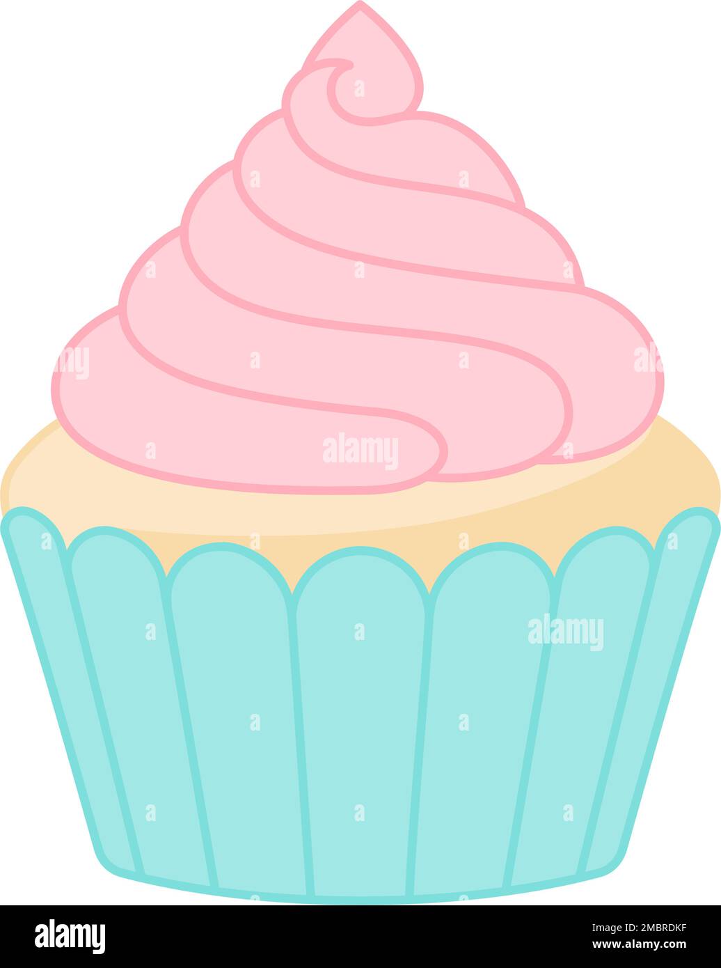 Cupcake with pink buttercream frosting vector illustration Stock Vector