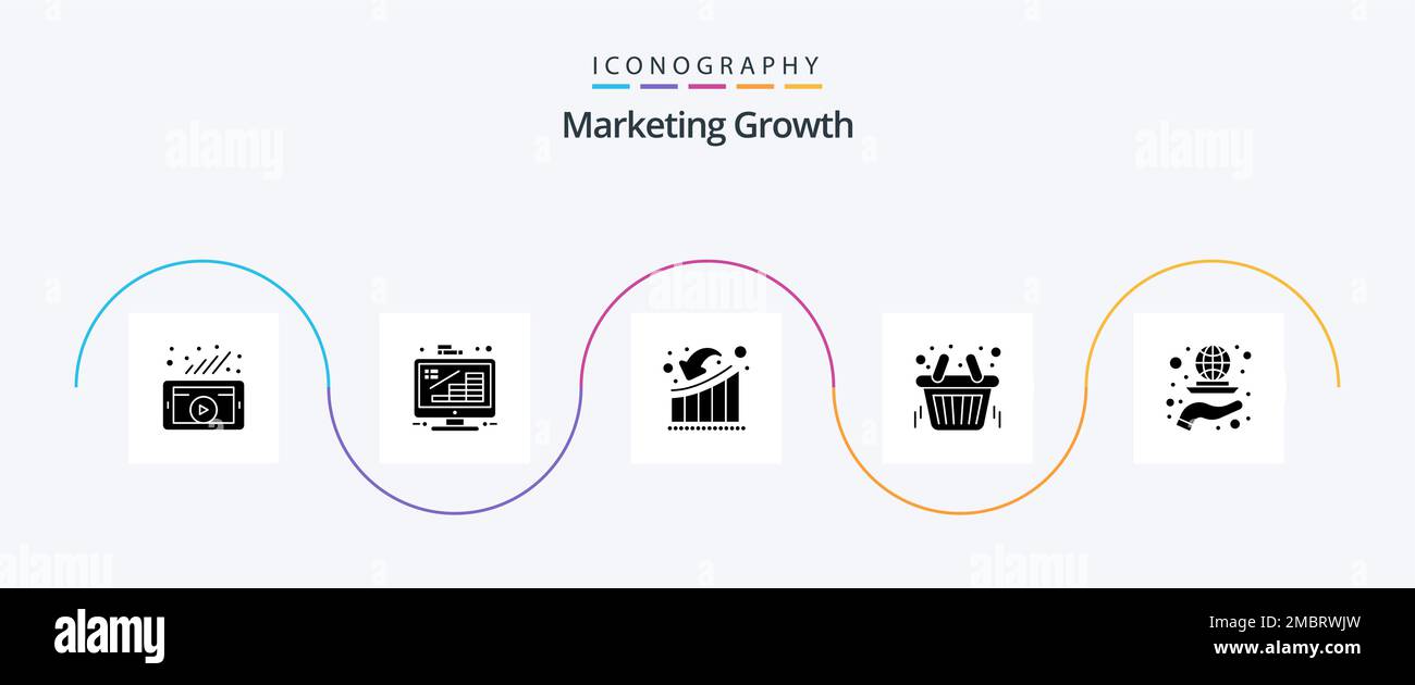 Marketing Growth Glyph 5 Icon Pack Including store. shopping