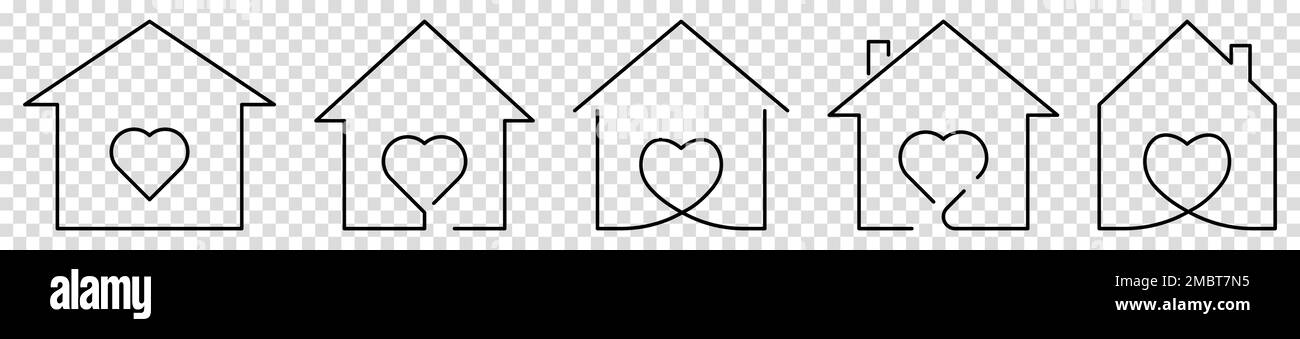 Set of line house with heart inside icons. Vector illustration isolated ...