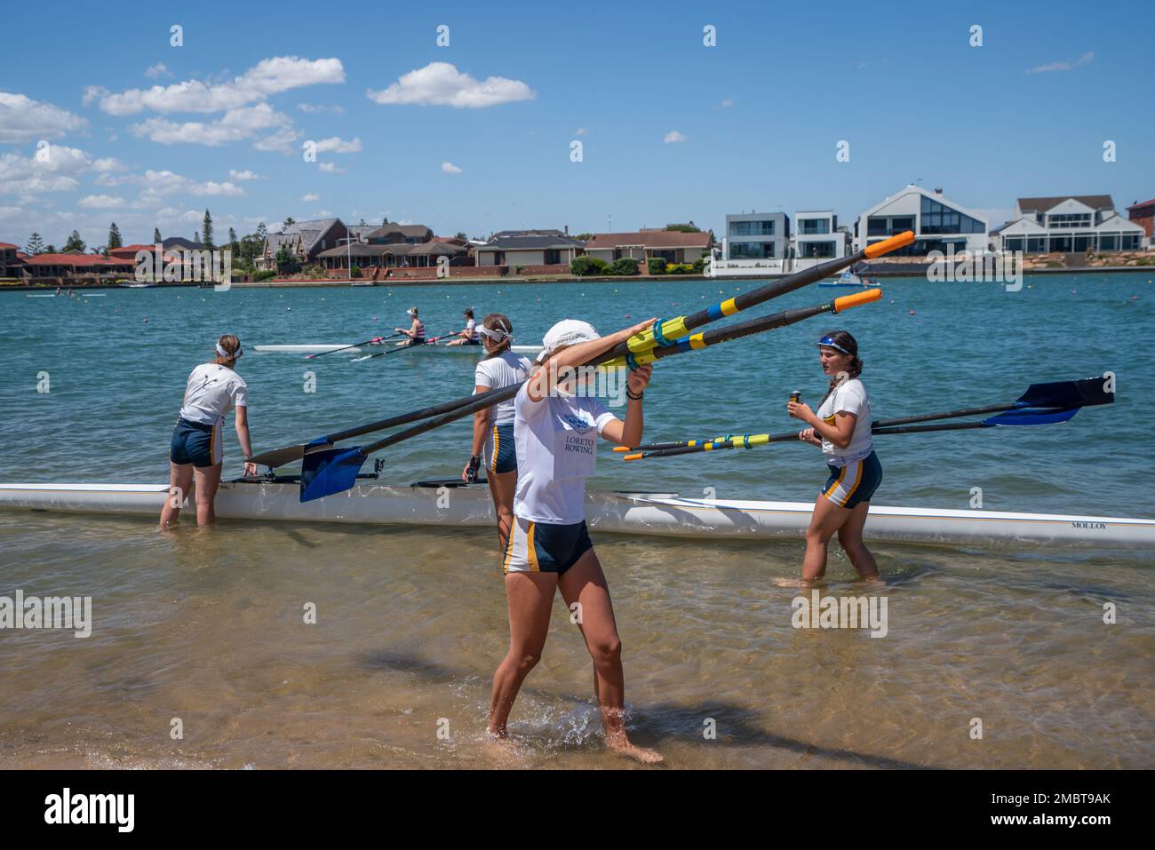 Adelaide, Australia. 21 January 2023 . Rowing boat clubs practice on