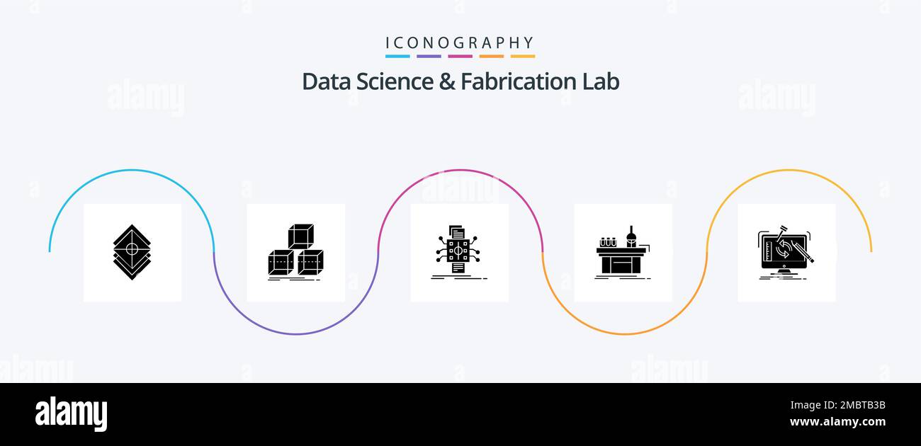 Data Science And Fabrication Lab Glyph 5 Icon Pack Including laboratory