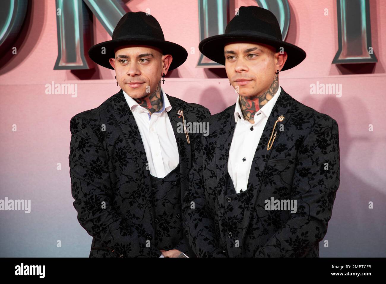 Jamel Neffati and Jimil Neffati pose for photographers upon arrival at