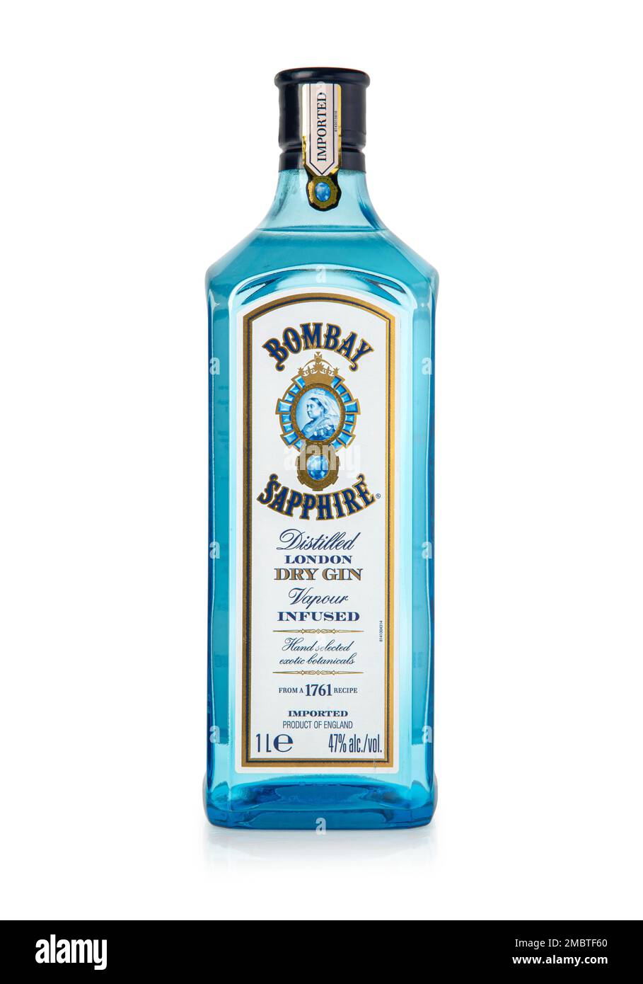 Chisinau, Moldova March 02, 2021: Bombay Sapphire Gin bottle on a white  background Stock Photo