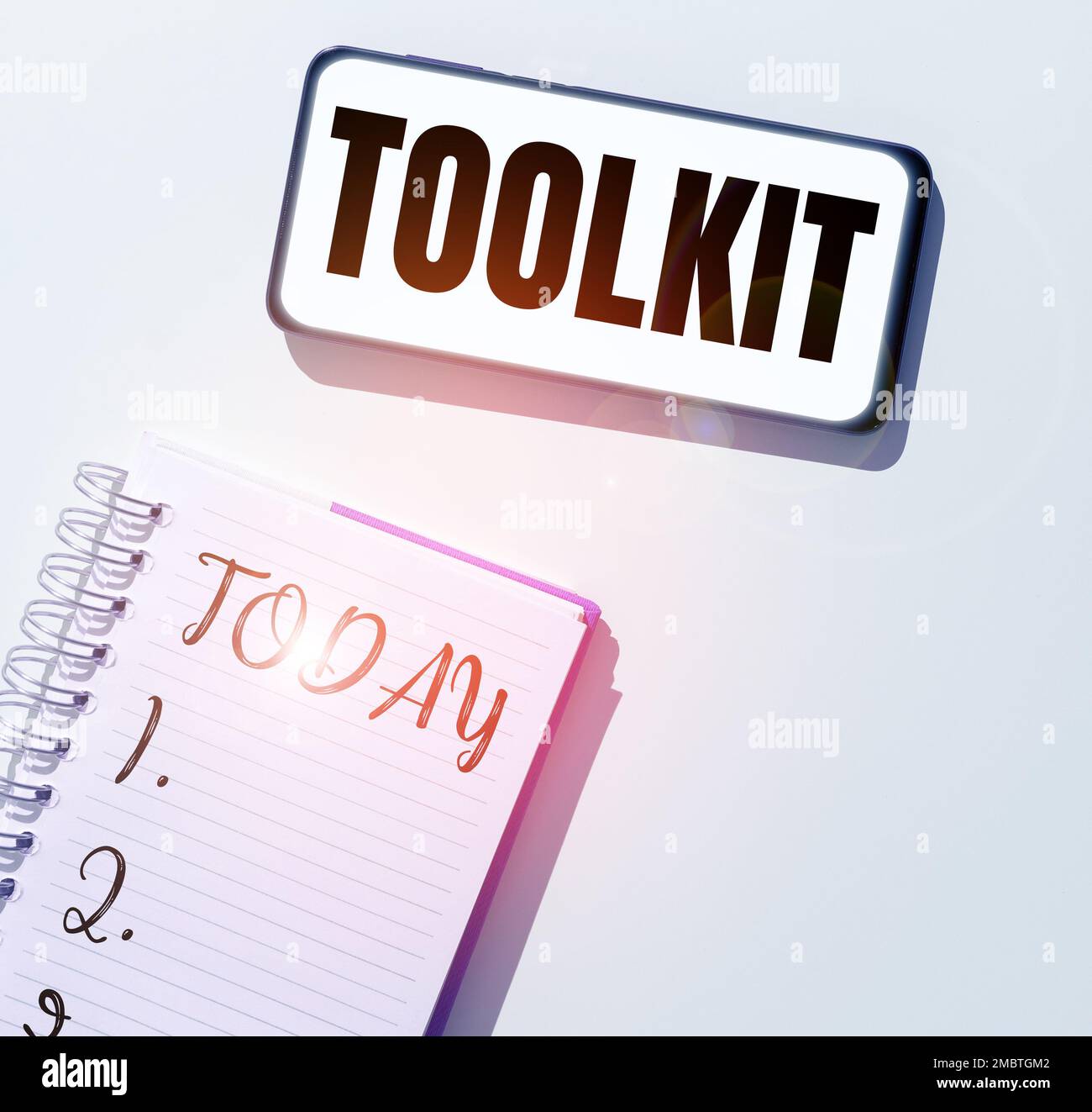 Text caption presenting Toolkit. Conceptual photo set of tools kept in ...