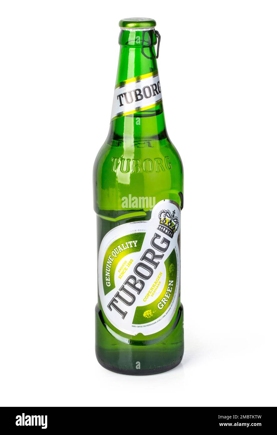 Chisinau, Moldova - December 05, 2015 Tuborg Beer bottle isolated on white background Stock Photo