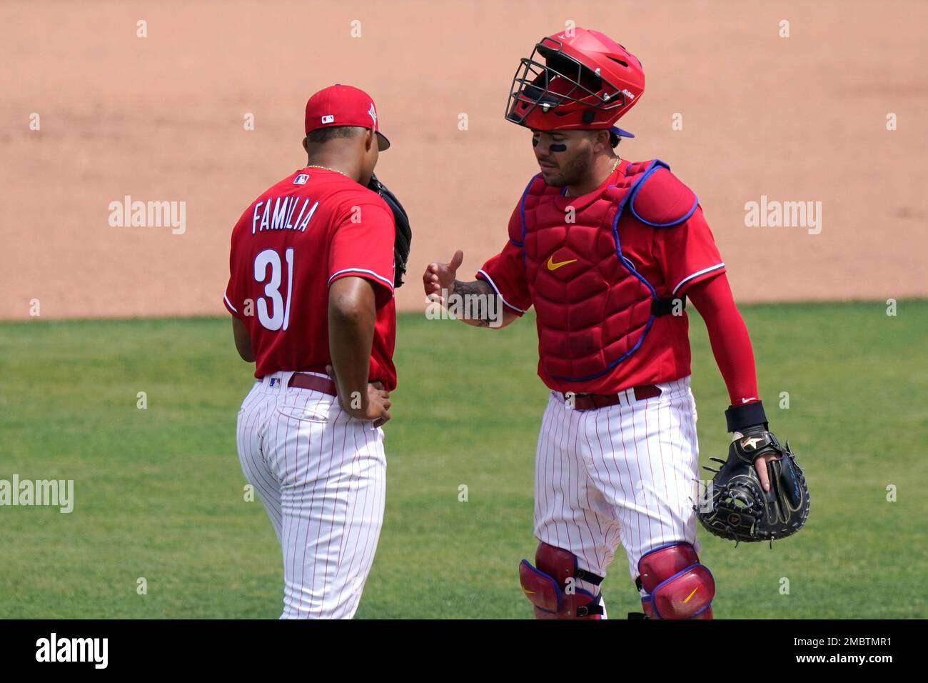 New York Yankees catcher Kyle Higashioka warms up before a spring training  baseball game against the Philadelphia Phillies, Friday, March 25, 2022, in  Clearwater, Fla. (AP Photo/Lynne Sladky Stock Photo - Alamy