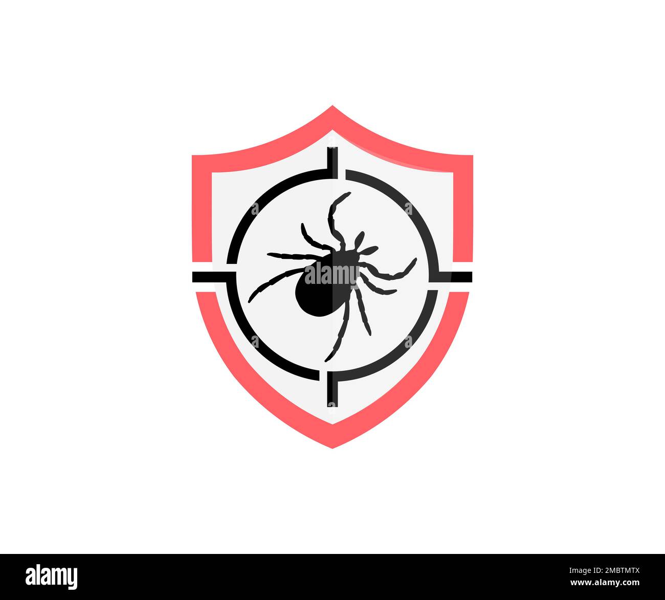 Pest control with shield, insect, chemical poison logo design. Pest control services, target, insects exterminator. Stop, warning, forbidden. Stock Vector