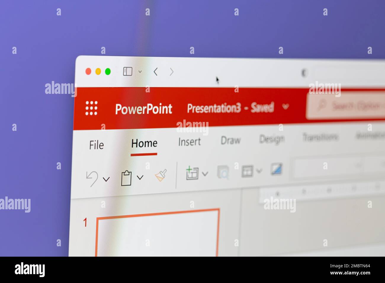 Ostersund, Sweden - Dec 10 2022: Microsoft PowerPoint closeup on a computer screen. Microsoft PowerPoint is a presentation program. Stock Photo