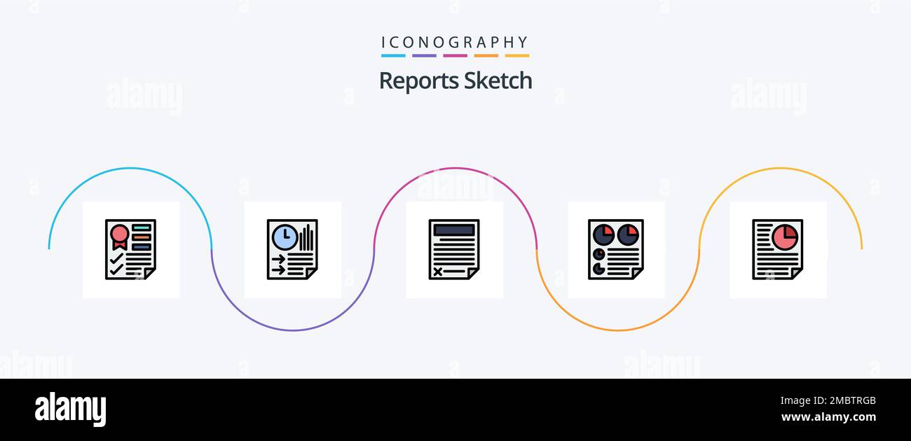 Reports Sketch Line Filled Flat 5 Icon Pack Including page. data. paper ...