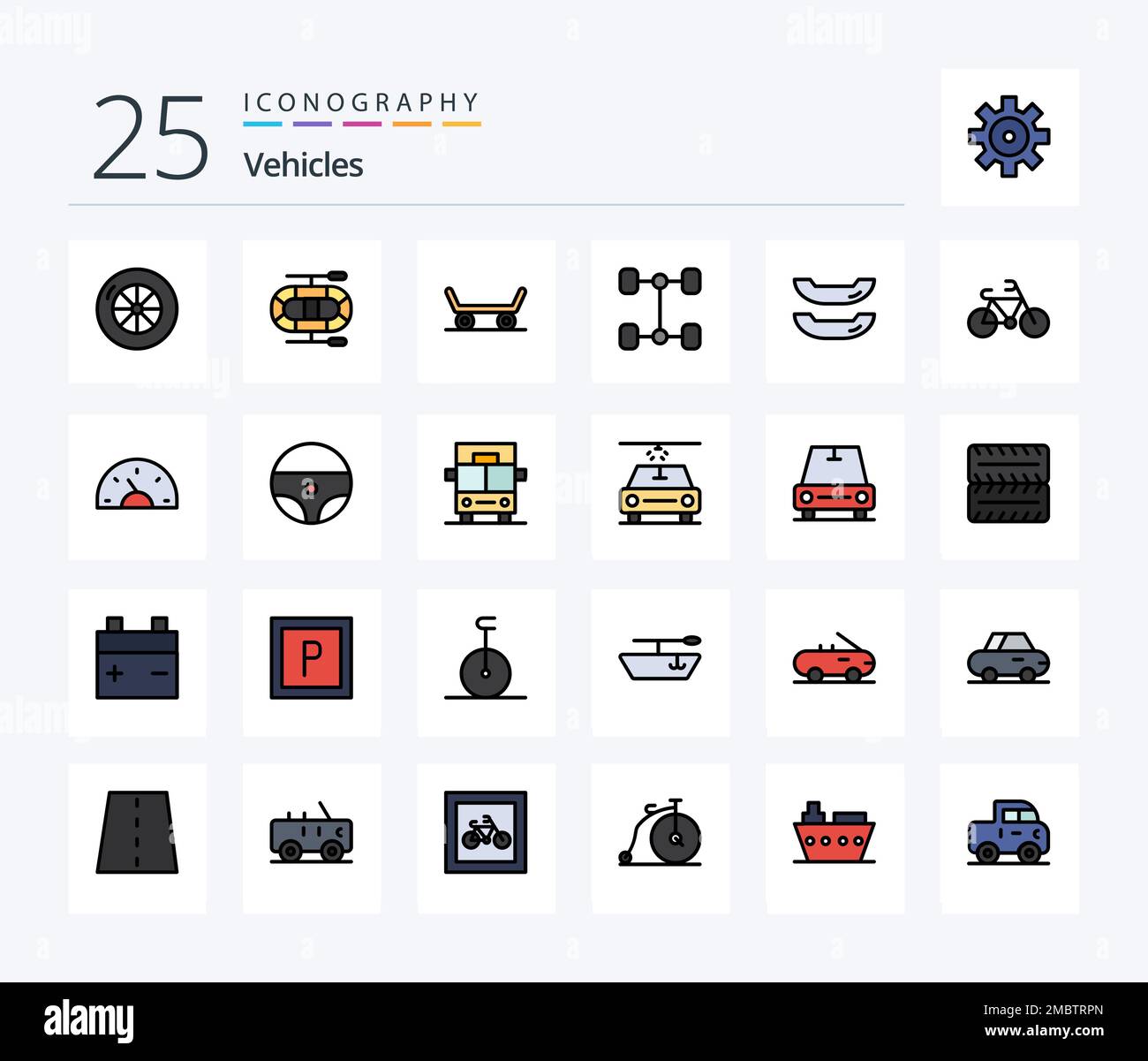 Vehicles 25 Line Filled icon pack including dashboard. car. boat. bike