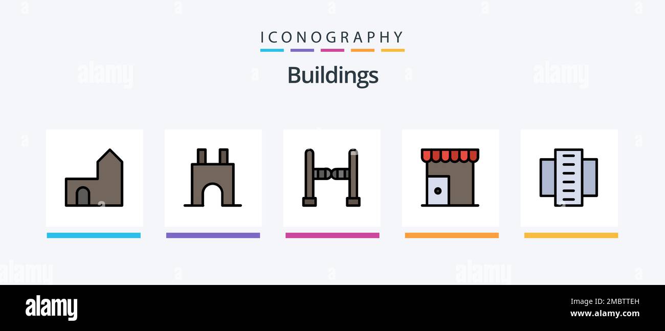 Buildings Line Filled 5 Icon Pack Including castle. shop. shack. marketplace. building. Creative Icons Design Stock Vector