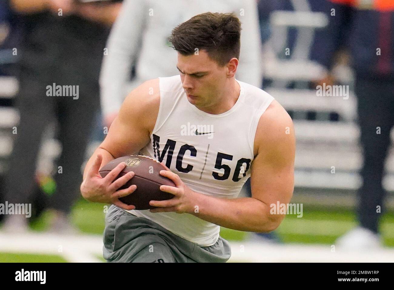 Penn State linebacker Max Chizmar (50) participates in football drills