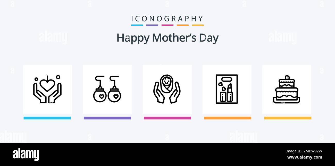 Happy Mothers Day Line 5 Icon Pack Including . mom. buggy. day. day ...
