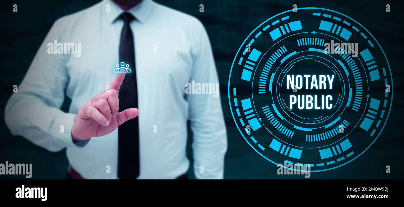 Text sign showing Notary Public. Concept meaning Legality Documentation