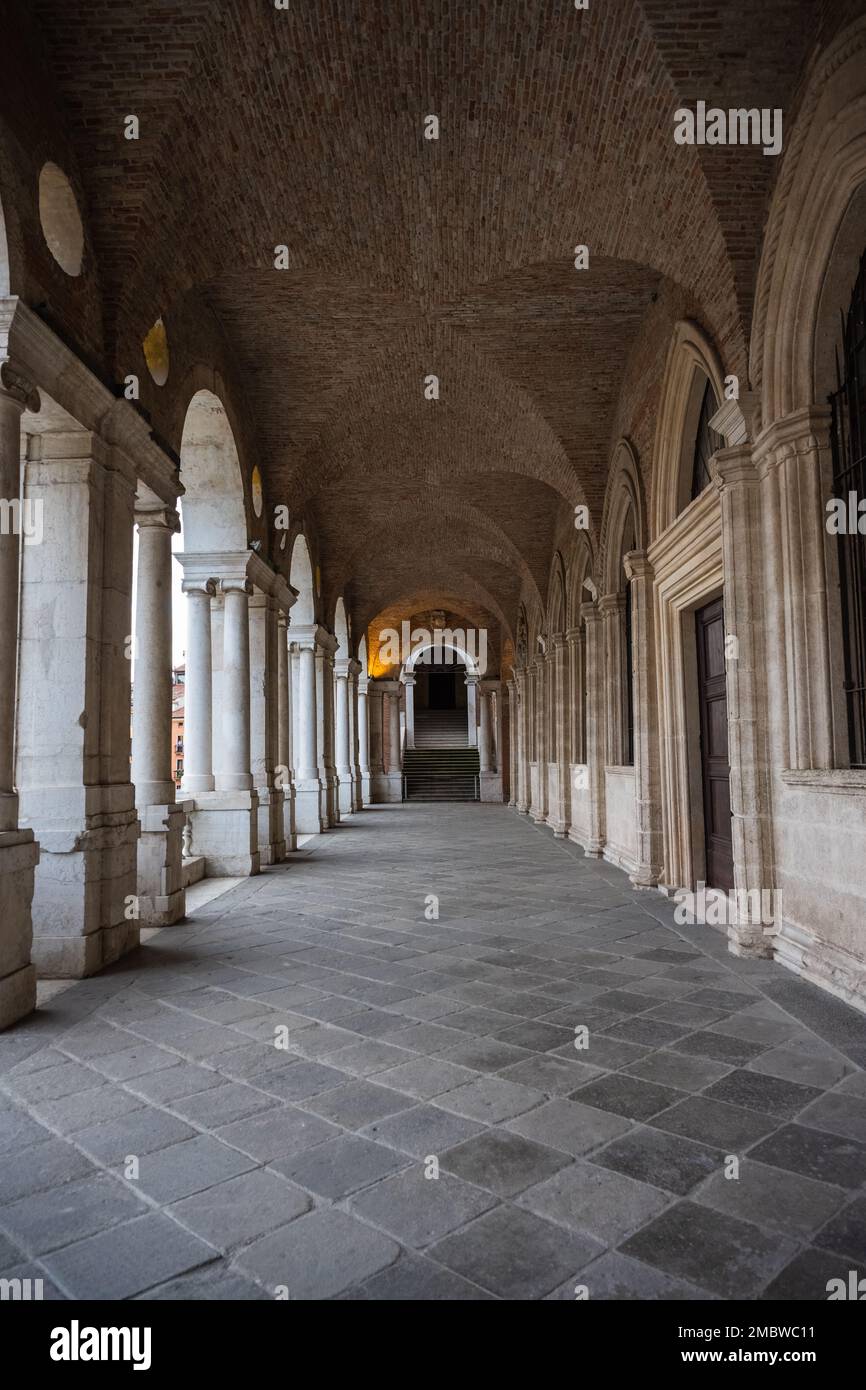 Basilica Palladiana or Palazzo della Ragione First Floor Arcade or Loggia in Vicenza, Italy Stock Photo