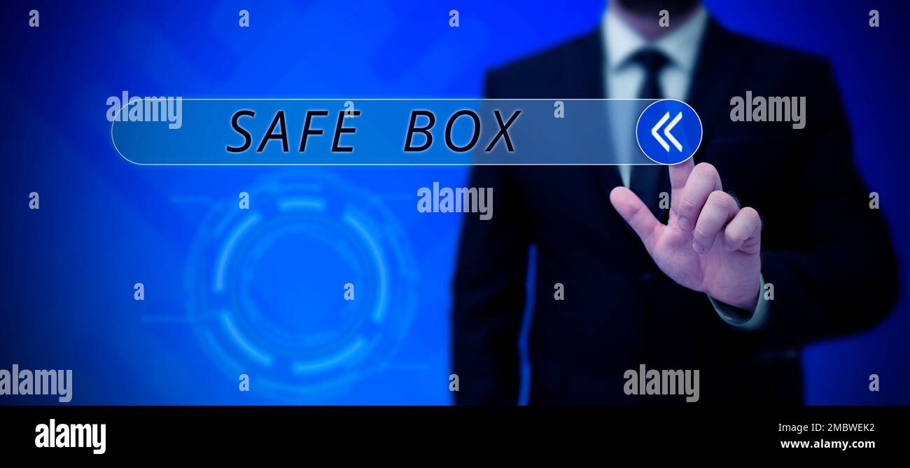 Sign displaying Safe Box. Word Written on A small structure where you