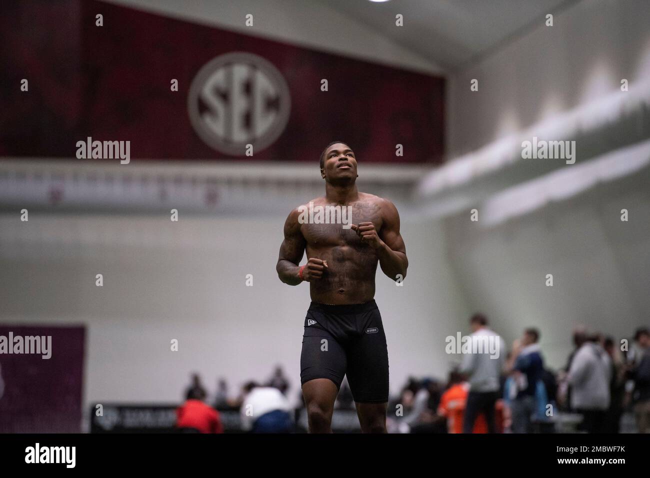 Texas A&M's Leon O'Neil Jr. runs the 40 yard dash during the school's