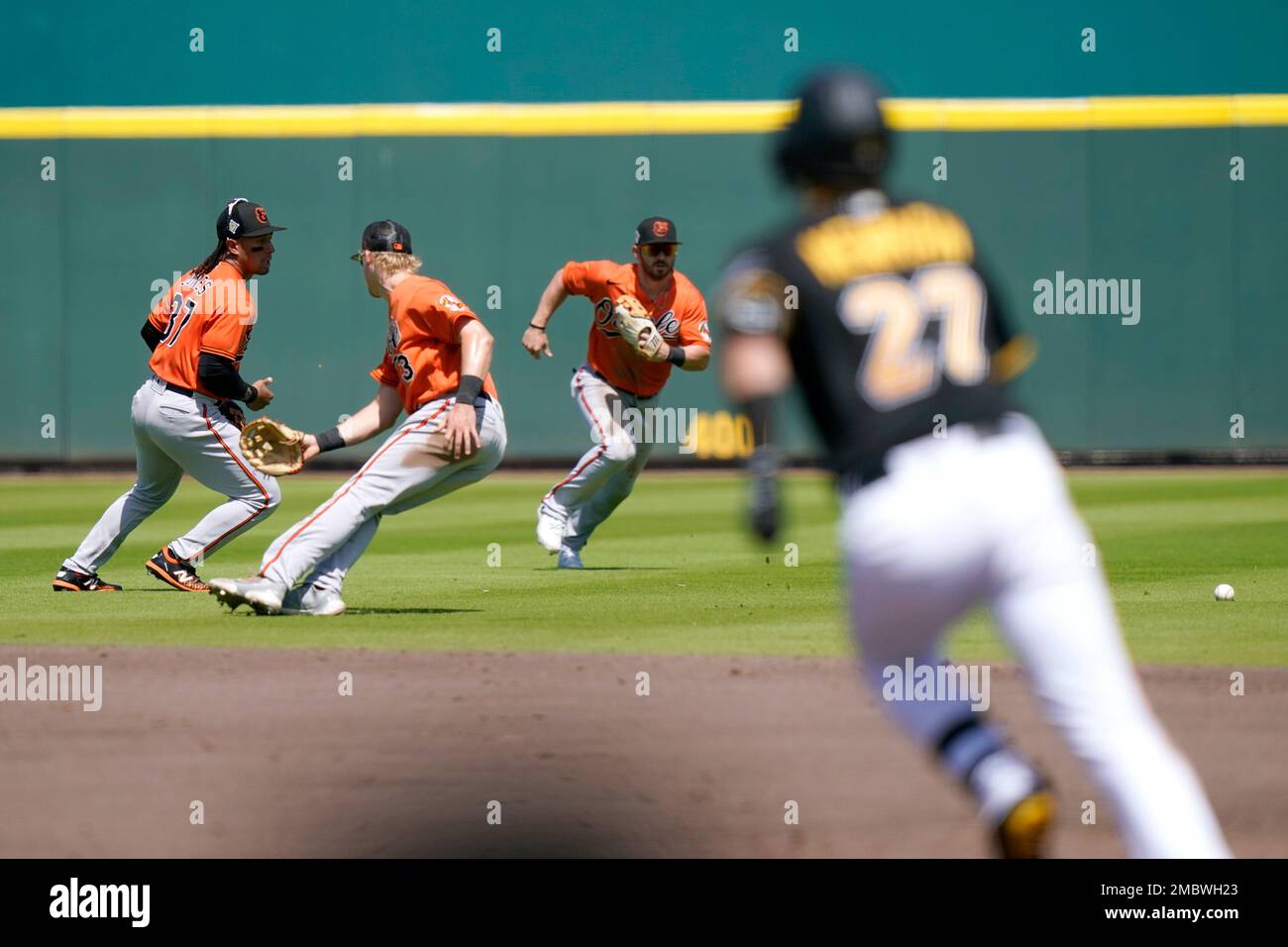 Baltimore Orioles' Kyle Stowers runs to second base for a double during the  fifth inning of a baseball game against the New York Yankees, Sunday, Oct.  2, 2022, in New York. (AP