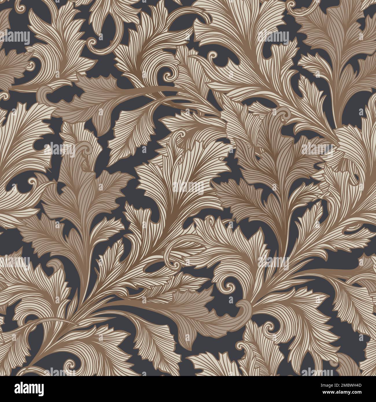 Brown Antique Acanthus Leaves Motif, Vector Seamless Pattern for Wallpaper Stock Vector