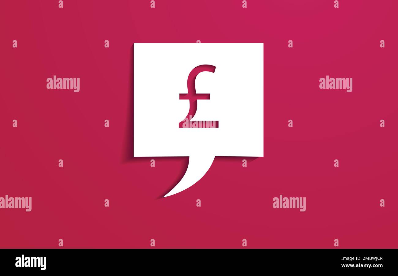 Speech bubble with currency symbol Pound sterling, British pound, in paper cut technique. Vector illustration. Viva Magenta. Stock Vector