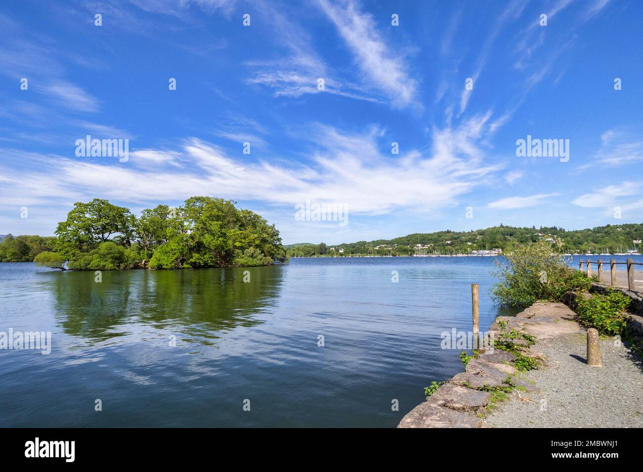 Windermere from the ferry ramp at Far Sawrey towards Bowness-on-Windermere in Spring. Stock Photo