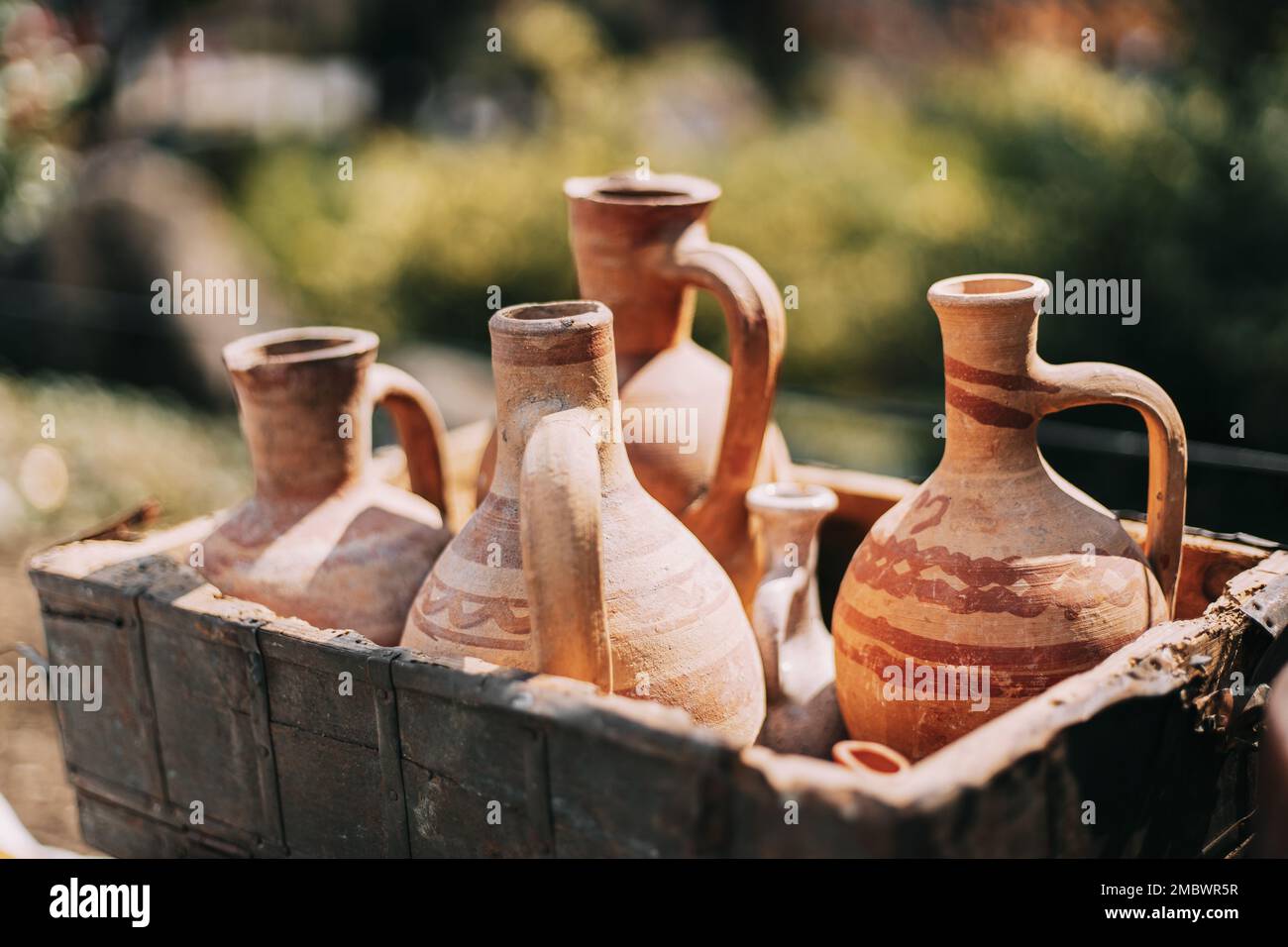 Set Of Traditional Clay Wine Jugs. Oriental Handmade Clay Jugs
