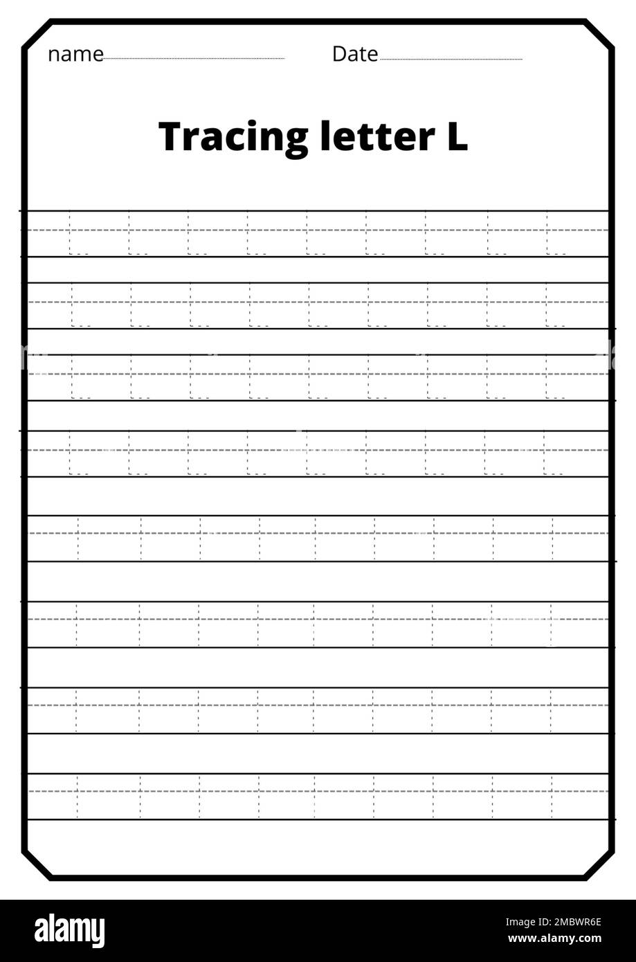 A vertical Letter L alphabet tracing worksheet (Capital letters) Stock Photo