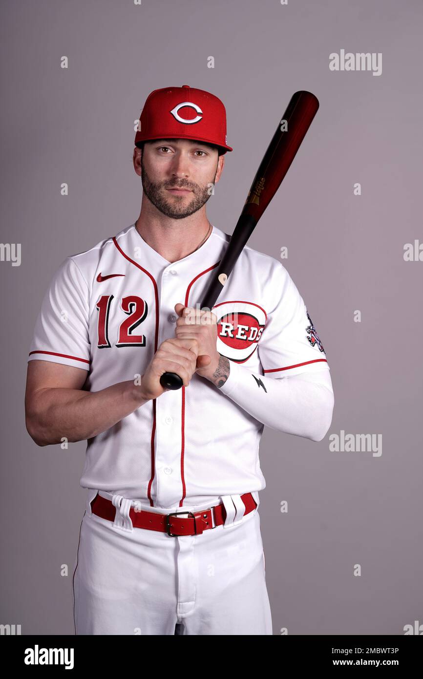 This is a 2022 photo of Tyler Naquin of the Cincinnati Reds baseball team  taken Friday, March 18, 2022, in Goodyear, Ariz. (AP Photo/Charlie Riedel  Stock Photo - Alamy