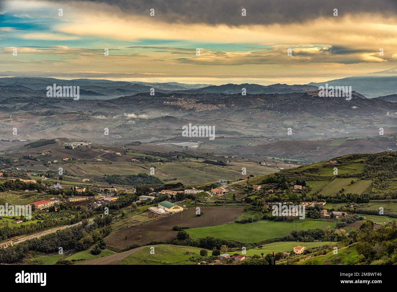 From Piazza Belvedere in Enna the valley below, the towns of Nicosia ...