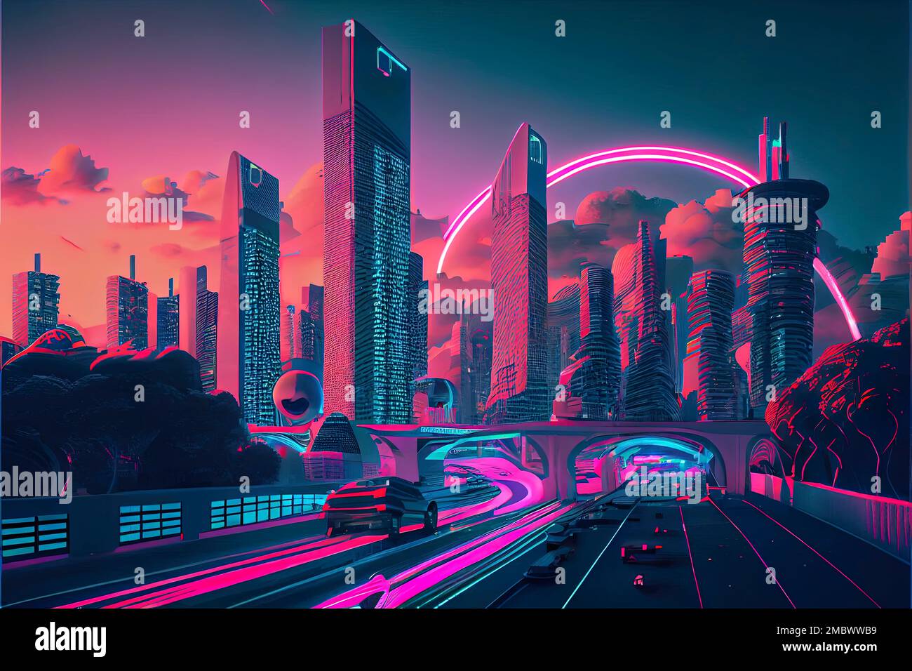 Futuristic city with skyscrapers and blue tones. Great as a backdrop,  wallpaper or to use in your art projects Stock Photo - Alamy