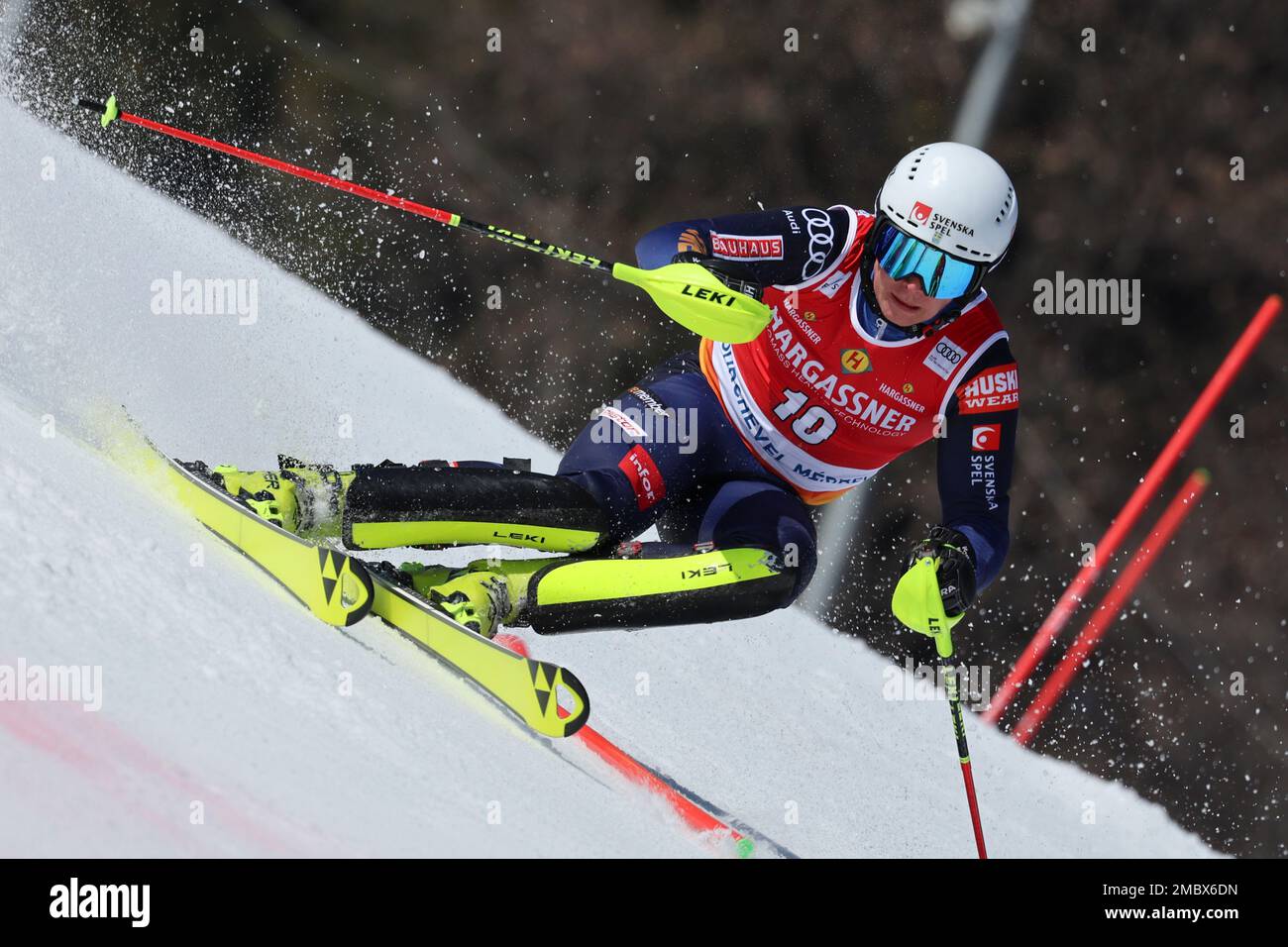 Sweden's Kristoffer Jakobsen speeds down the course during an alpine ...