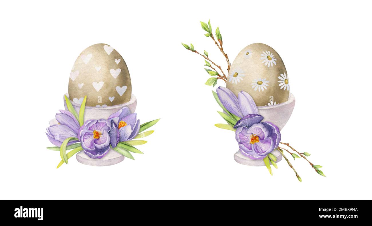 Watercolor hand drawn Easter celebration clipart. Painted eggs in ...