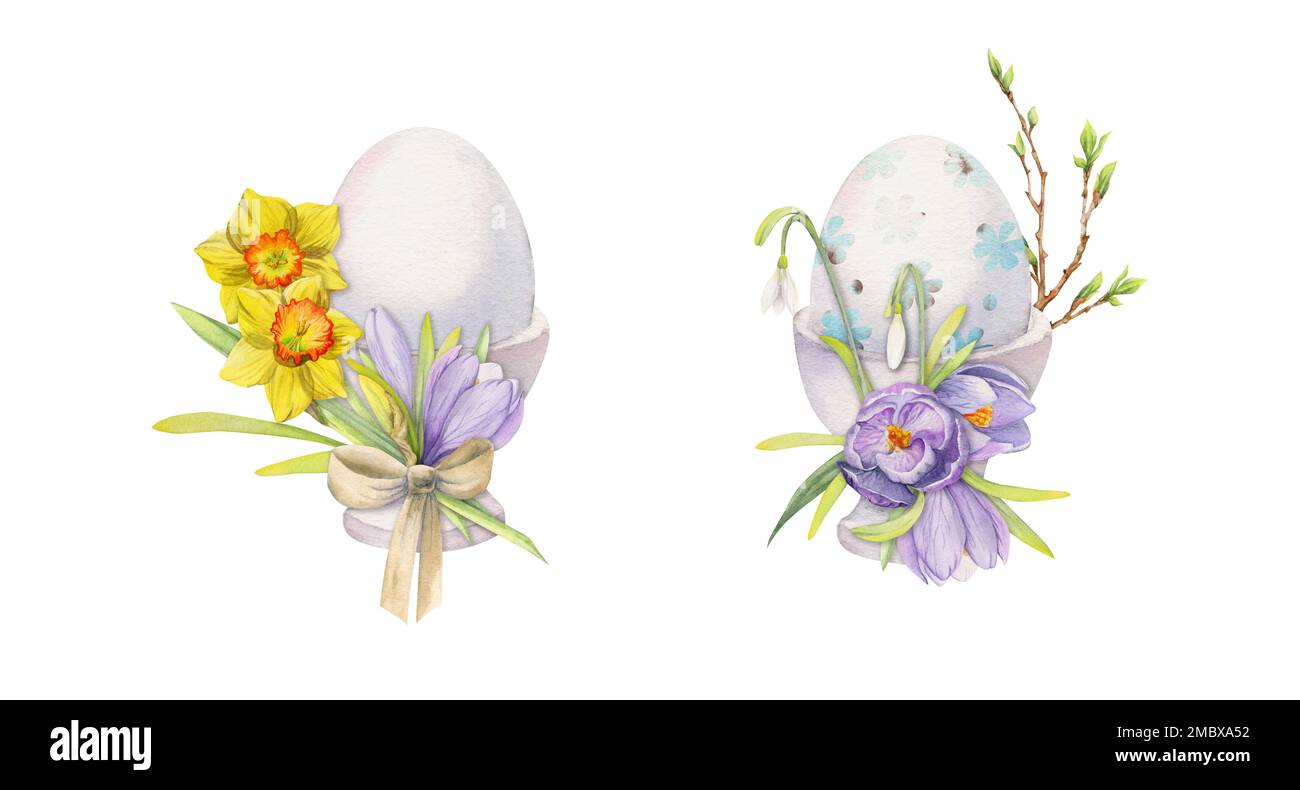 Watercolor hand drawn Easter celebration clipart. Painted eggs in ...