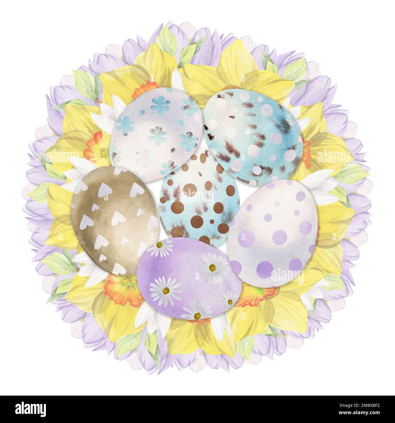 Watercolor hand drawn Easter celebration clipart. Nest wreath with ...