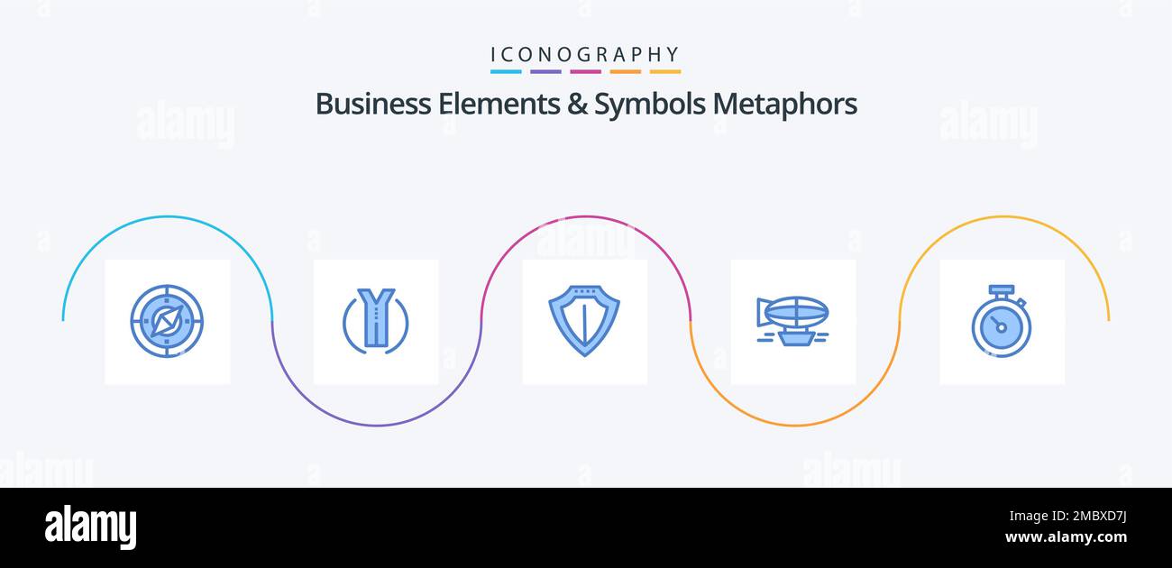 Business Elements And Symbols Metaphors Blue 5 Icon Pack Including travel. filled. sheild. balloon. air Stock Vector