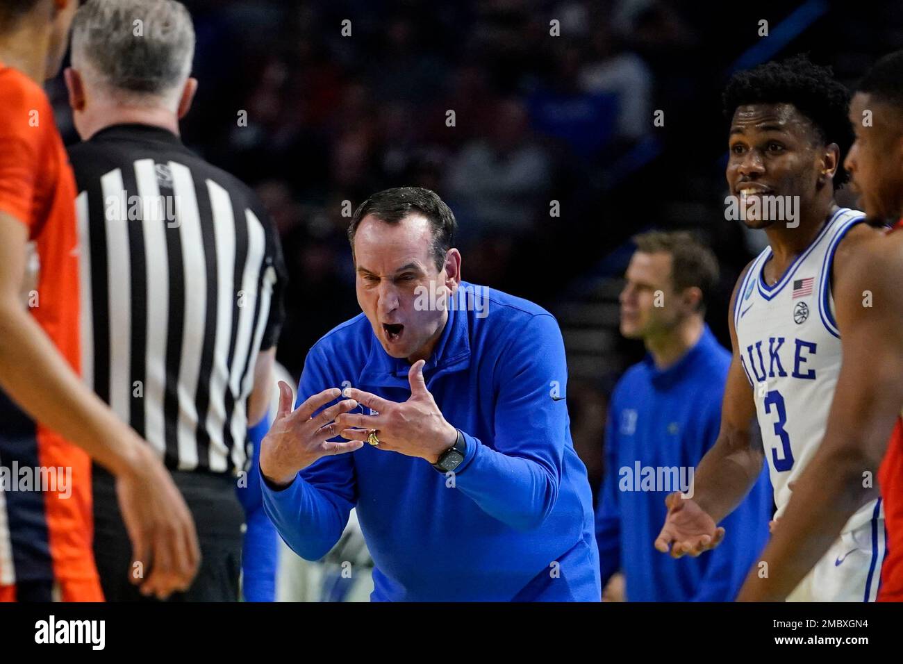 Duke Head Coach Mike Krzyzewski Reacts After A Foul Was Called Against duke-head-coach-mike-krzyzewski-reacts-after-a-foul-was-called-against
