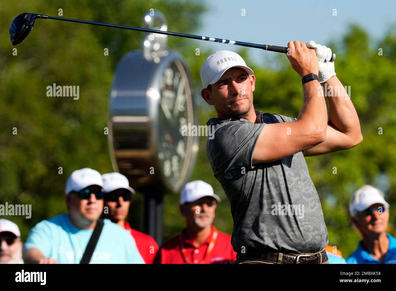 Scott Stallings tees off on the 10th hole during the second round of the Valspar Championship golf tournament Friday, March 18, 2022, at Innisbrook in Palm Harbor, Fla