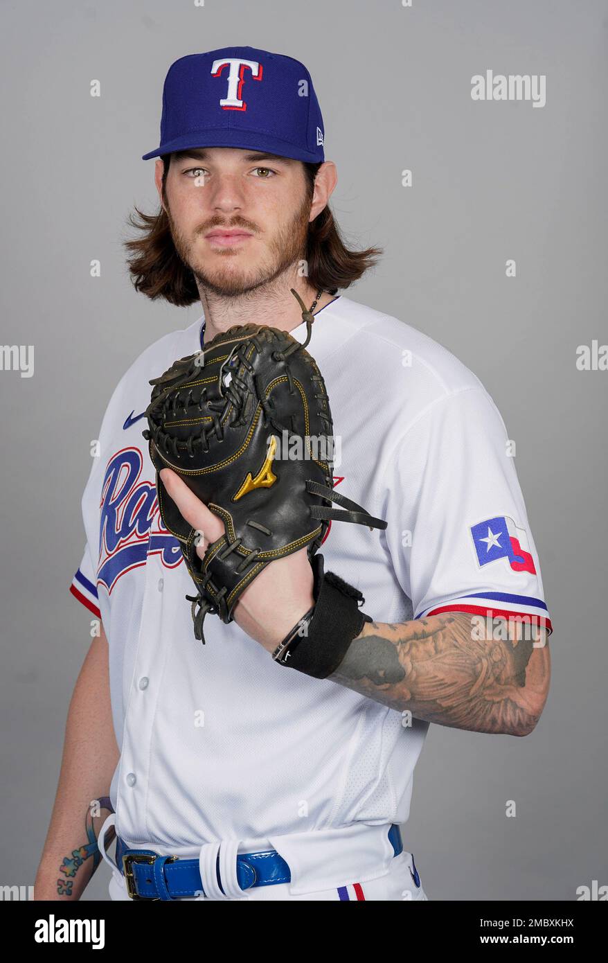 This is a 2022 photo of Jonah Heim of the Texas Rangers' baseball team. (AP  Photo/Darryl Webb Stock Photo - Alamy