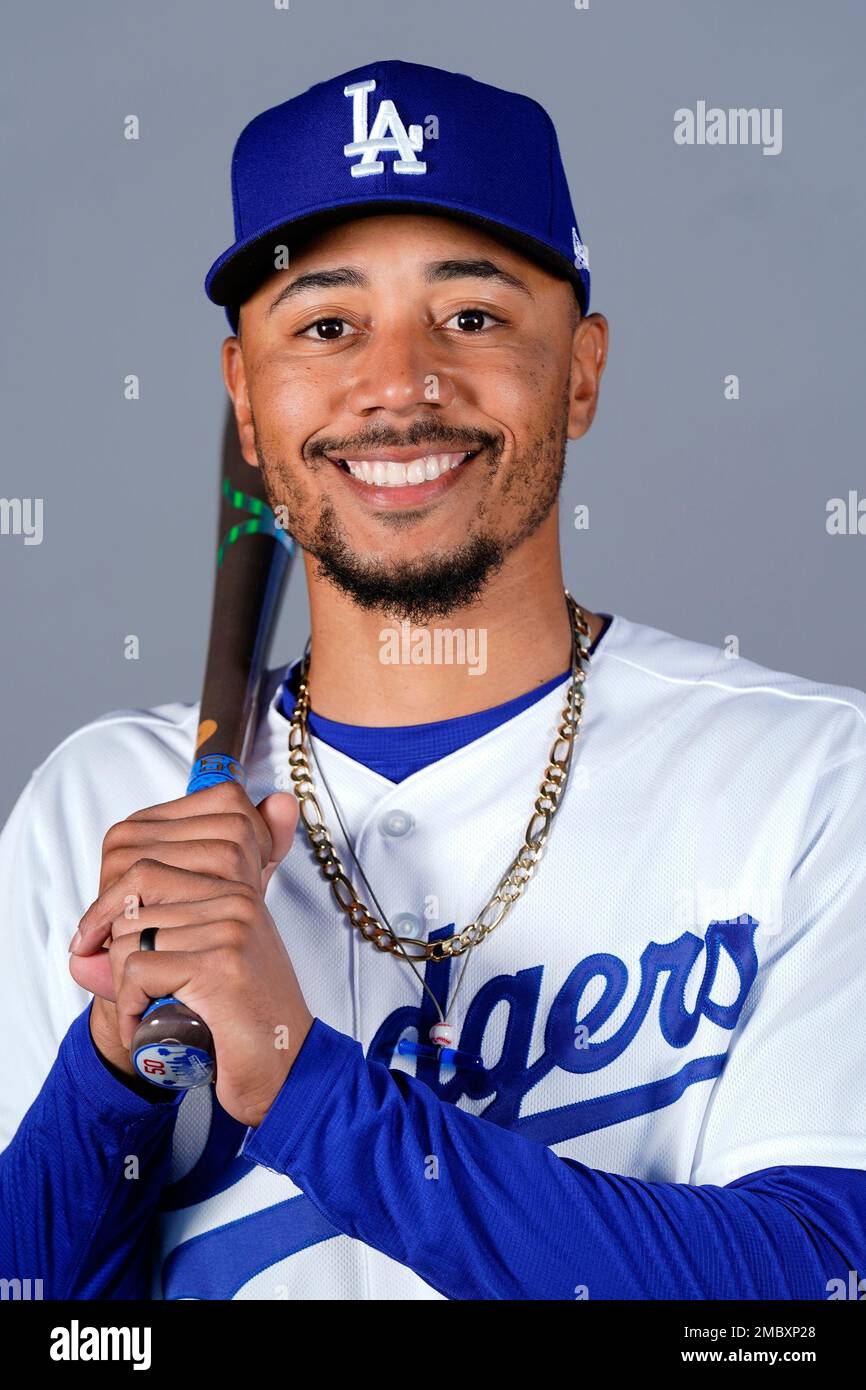 Mookie Betts of the Los Angeles Dodgers poses for a photo with