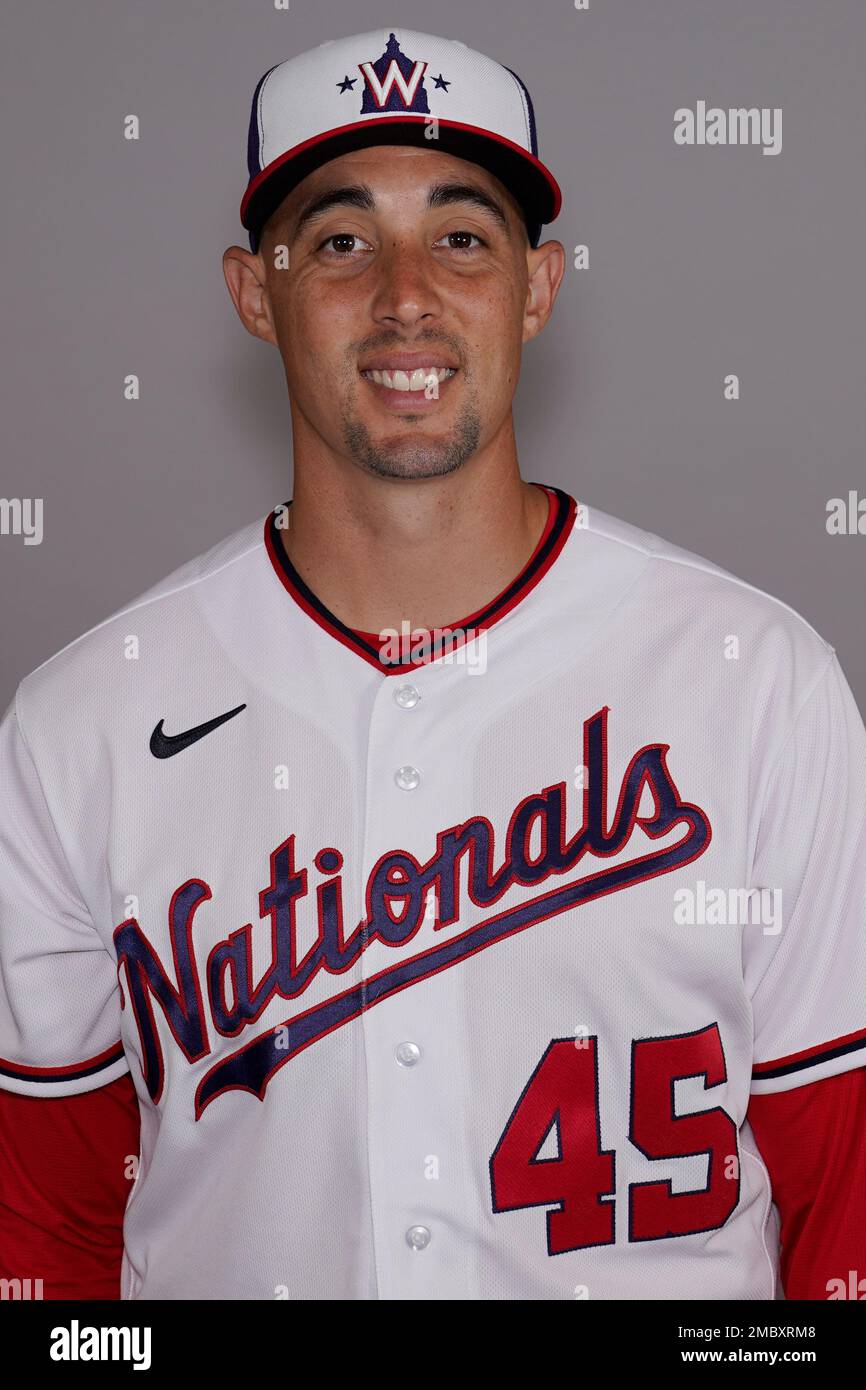 This is a 2022 photo of Aaron Sanchez of the Washington Nationals baseball  team. This image reflects the Washington Nationals active roster Wednesday,  March 17, 2022, in West Palm Beach, Fla., when