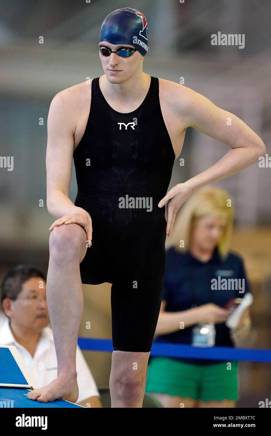 Pennsylvania's Lia Thomas prepares to swim the women's 500yard