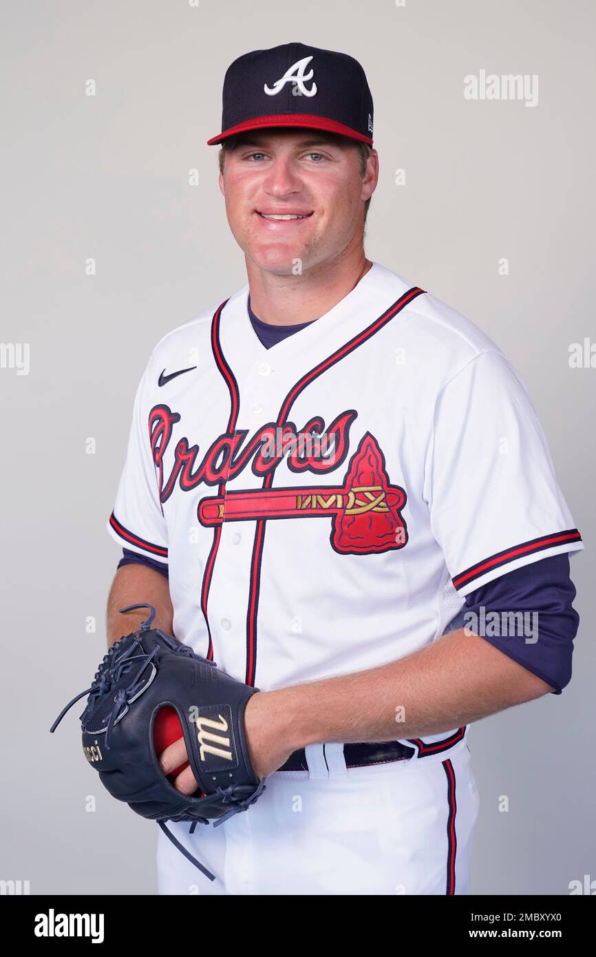 Atlanta Braves pitcher Bryce Elder (84) is photographed at the CoolToday  Park during spring training Thursday March 17, 2022, in North Port, Fla.  (AP Photo/Steve Helber Stock Photo - Alamy