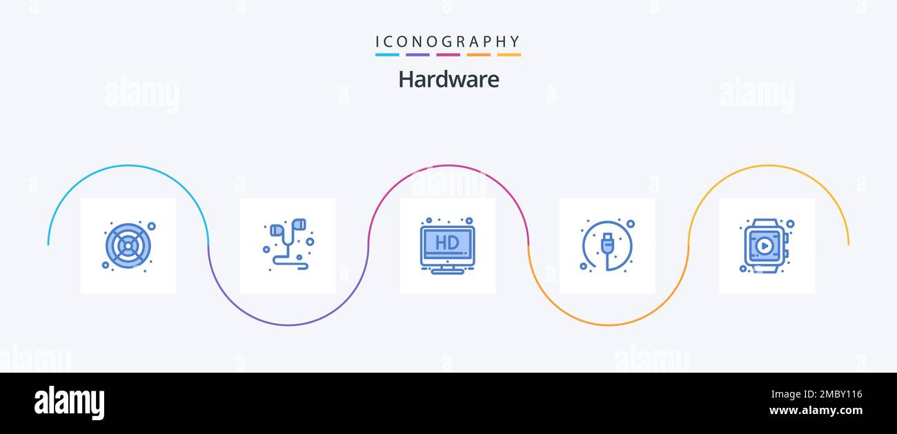 Hardware Blue 5 Icon Pack Including . smart watch. screen. play. plug
