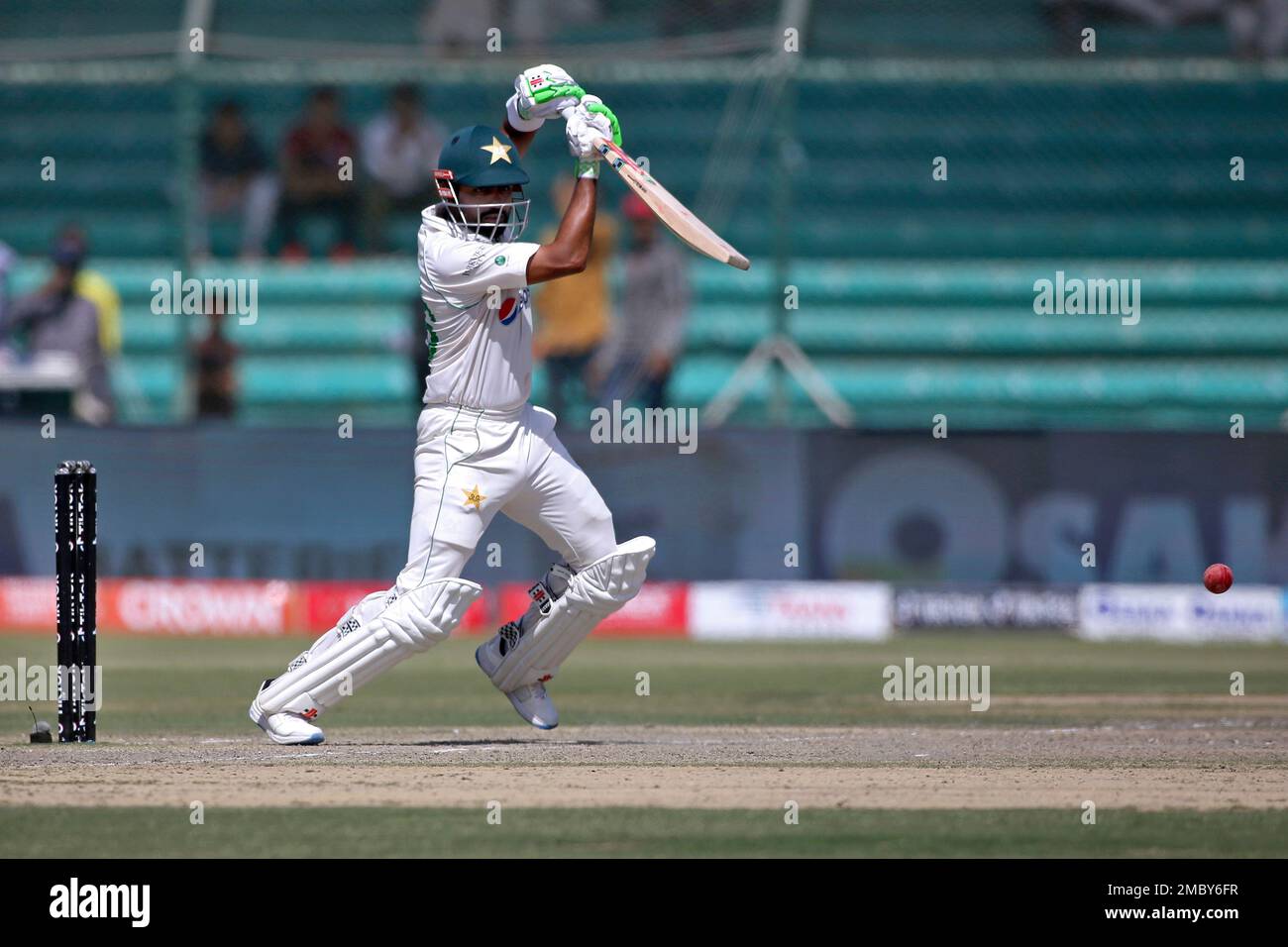 Pakistan's Babar Azam bats on the fifth day of the second test match