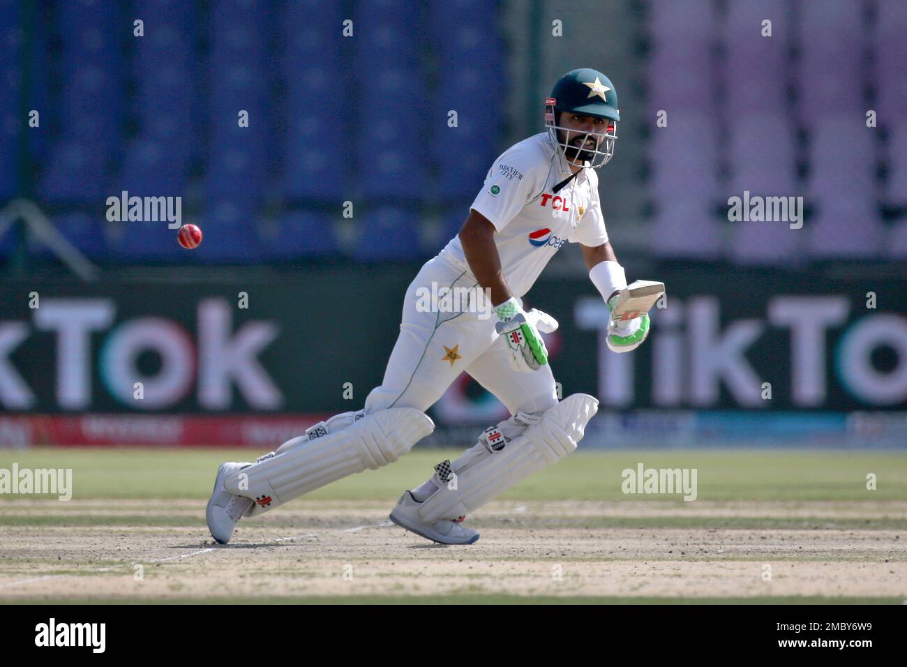 Pakistan's Babar Azam bats on the fifth day of the second test match