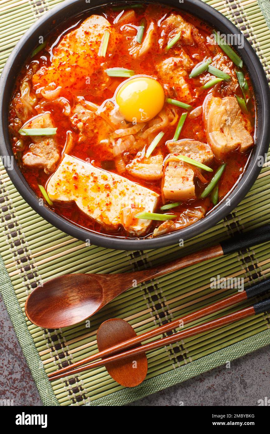 Kimchi Soondubu Jjigae classic Korean stew features silken tofu in a