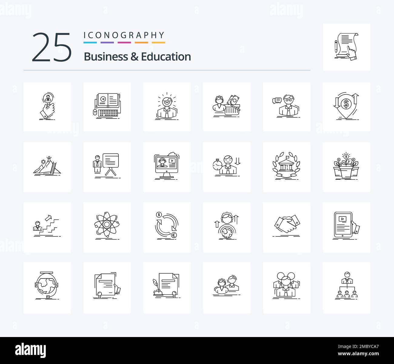 Business And Education 25 Line icon pack including basket. salary. mobile. business man. doctor Stock Vector