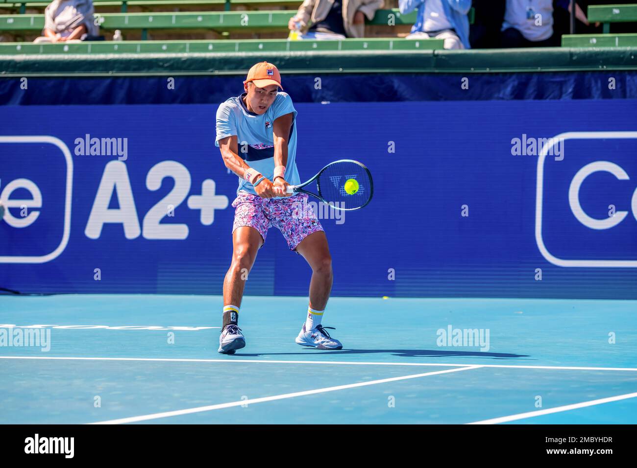 Rinky Hijikata of Australia in action during Day 1 of the Kooyong Classic  Tennis Tournament last match against Zhang Zhizhen of China at Kooyong Lawn  Tennis Club. Melbourne's summer of tennis has