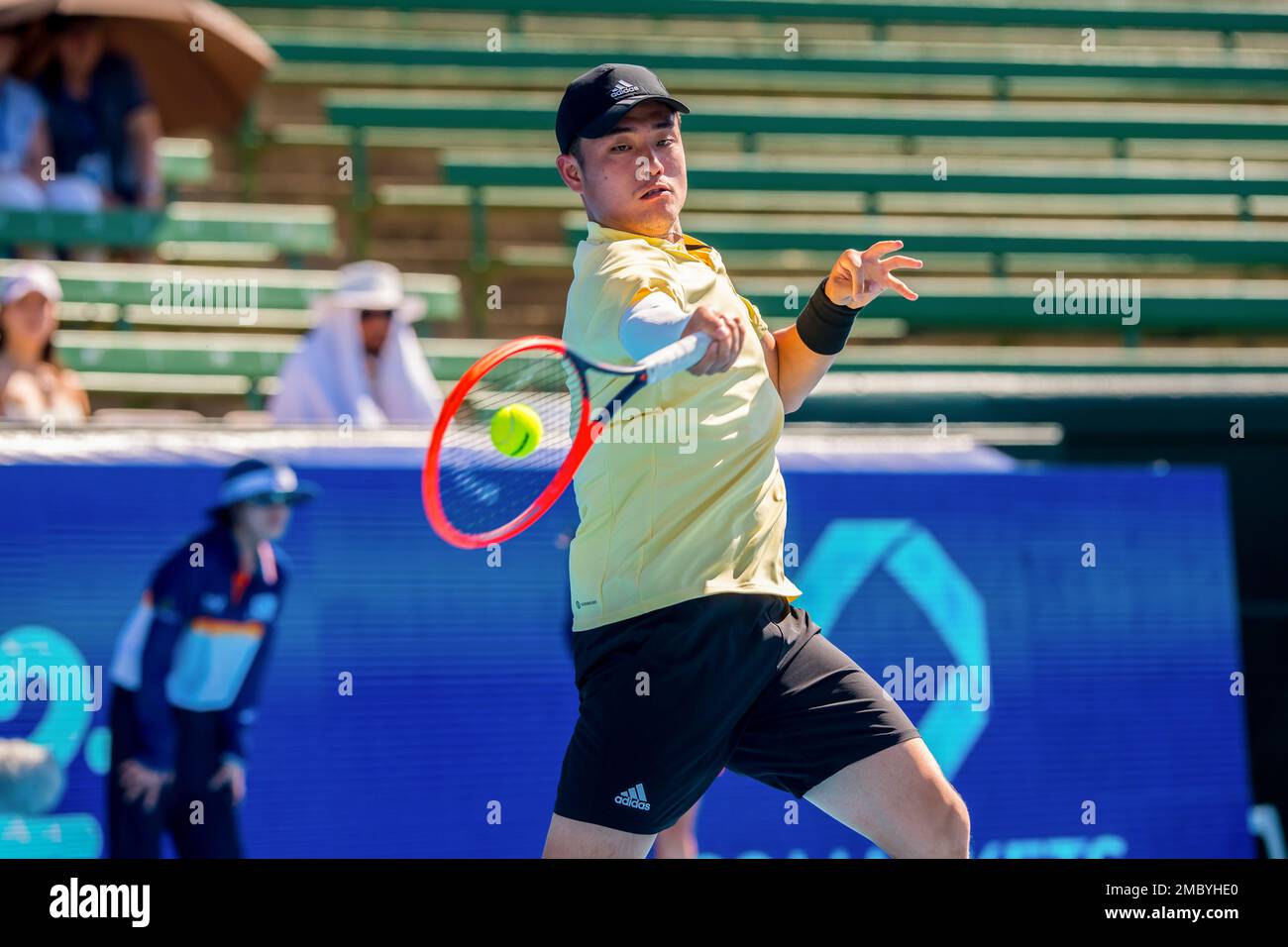 Rinky Hijikata of Australia in action during Day 1 of the Kooyong Classic  Tennis Tournament last match against Zhang Zhizhen of China at Kooyong Lawn  Tennis Club. Melbourne's summer of tennis has